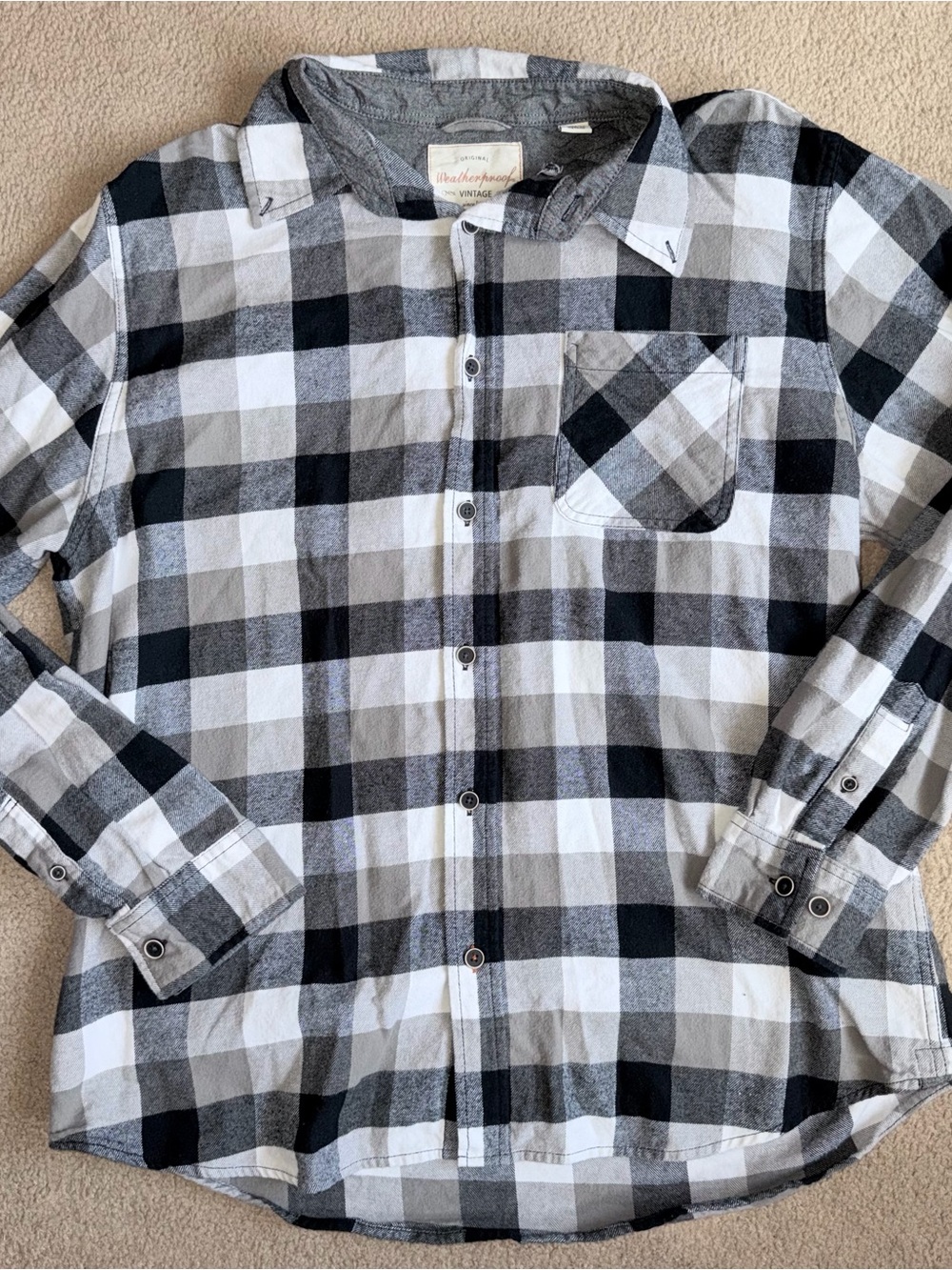Weatherproof Black & White Plaid Long-Sleeve Button-Down Flannel Shirt